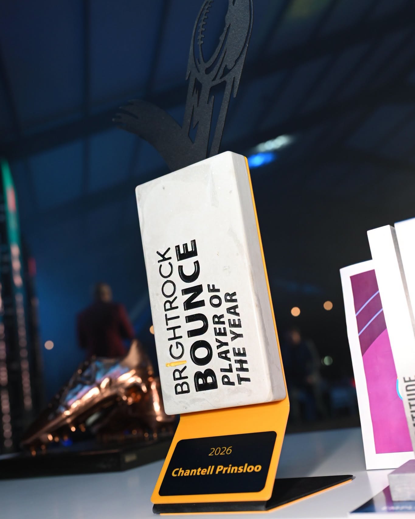 Brightrock Bounce Player of the Year 2026 trophy awarded to Chantell Prinsloo by the Vodacom Bulls